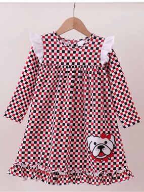 New Georgia Girls Checkered Ruffle Dress with Dog Applique